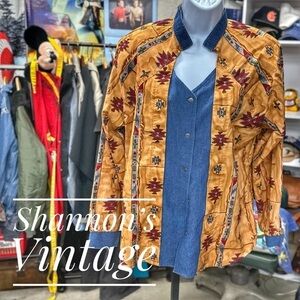 Roper VNTG 1980s made in USA sz large southwest pattern shoulder pad blouse A11